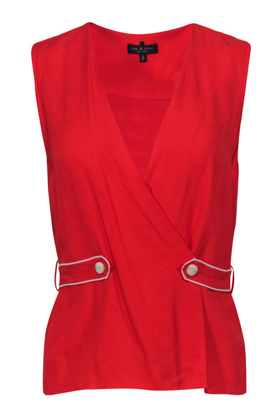 Current Boutique-Rag & Bone - Red Textured Wrap Tank w/ Buttons & White Piping Sz S