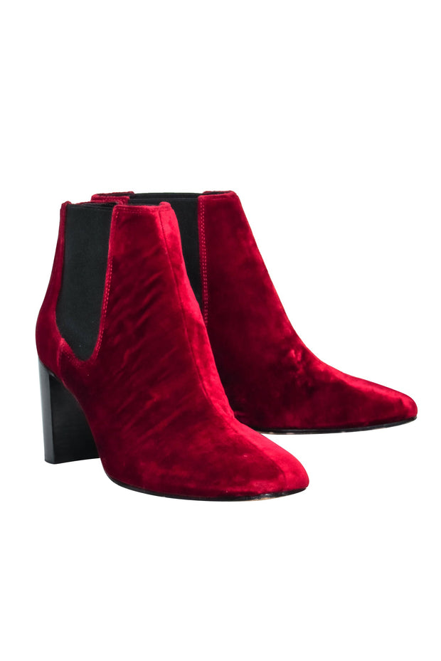 Current Boutique-Rag & Bone - Red Velvet w/ Elastic Side Panel Ankle Boots Sz 6