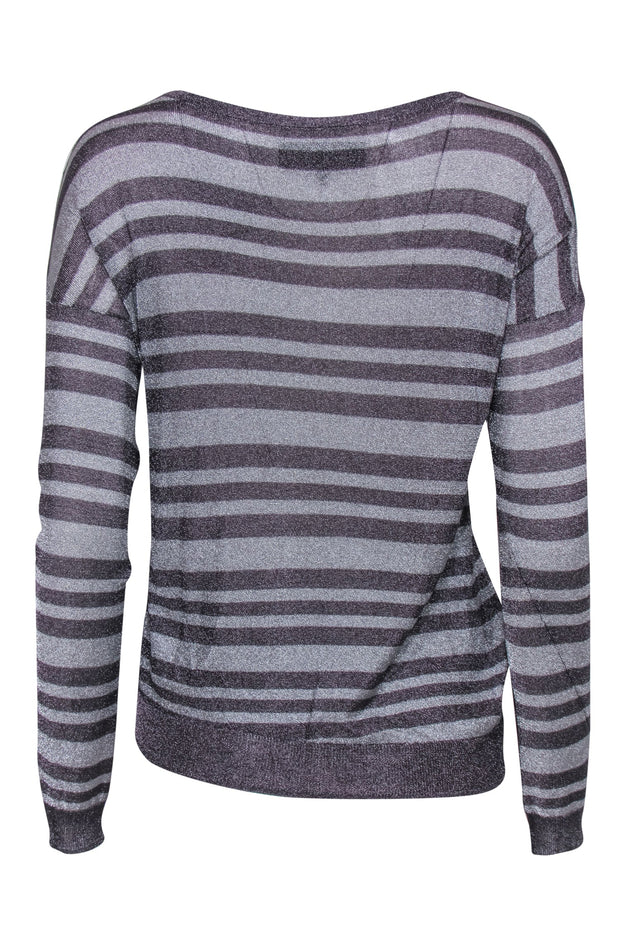 Current Boutique-Rag & Bone - Silver & Grey Sparkly Striped Long Sleeve Knit Top Sz S