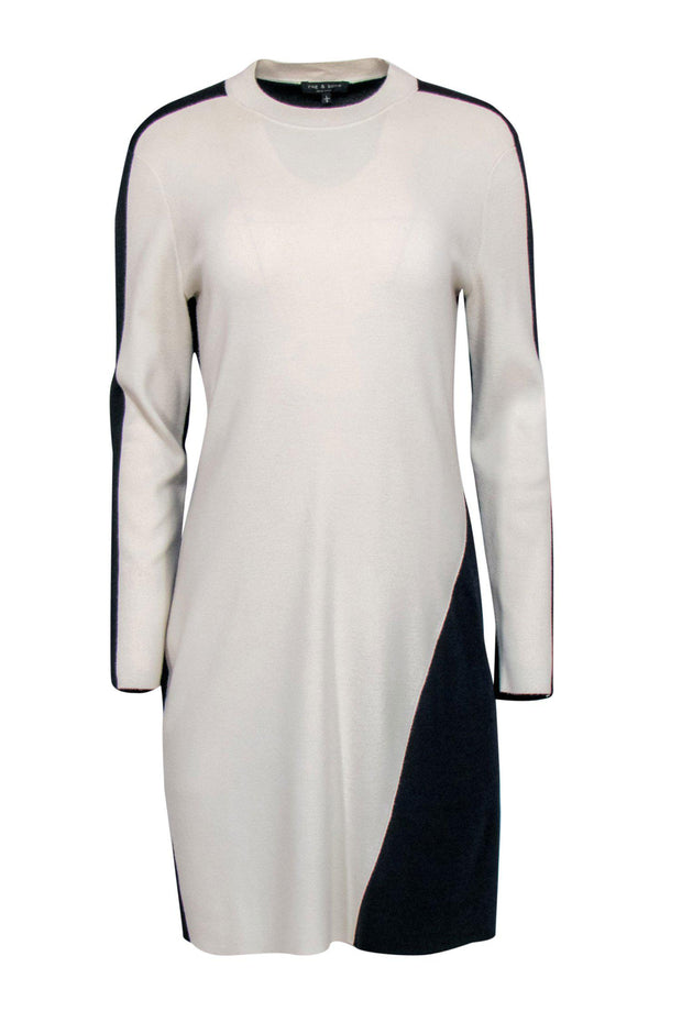 Current Boutique-Rag & Bone - White & Black Colorblocked Long Sleeve Sweater Dress Sz L