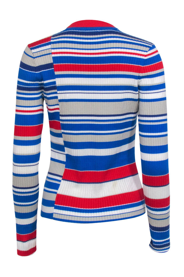 Current Boutique-Rag & Bone - White, Blue & Red Striped Ribbed Knit Top Sz M