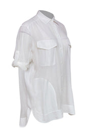 Current Boutique-Rag & Bone - White Sheer Button-Up Long Sleeve Blouse Sz M