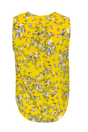 Current Boutique-Rag & Bone - Yellow Floral Silk V-Neck Draped Sleeveless Blouse Sz S