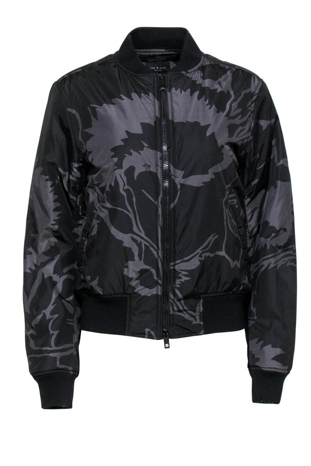 Current Boutique-Rag & Bone x Liberty - Black Camouflage Print Zip-Up Bomber Jacket Sz XS