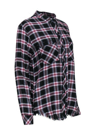 Current Boutique-Rails - Black, White & Red Plaid Long Sleeve Button-Up Blouse w/ Studded Trim Sz M