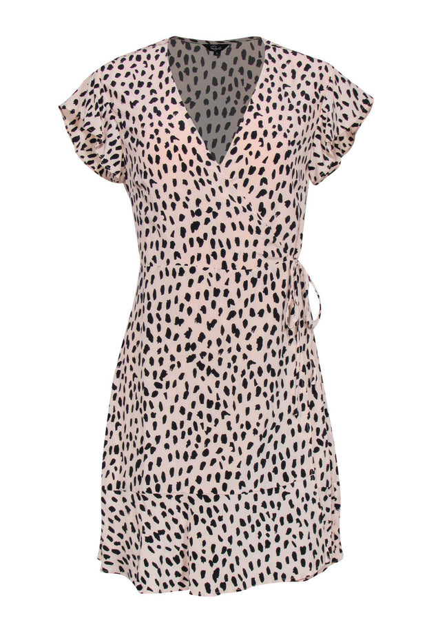 Current Boutique-Rails - Light Pink & Black Leopard Print Short Sleeve Fit & Flare Dress Sz S