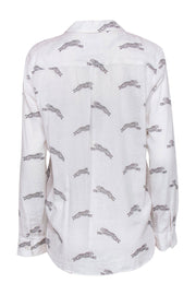 Current Boutique-Rails - White Cheetah Print Button-Up Long Sleeve Blouse Sz M