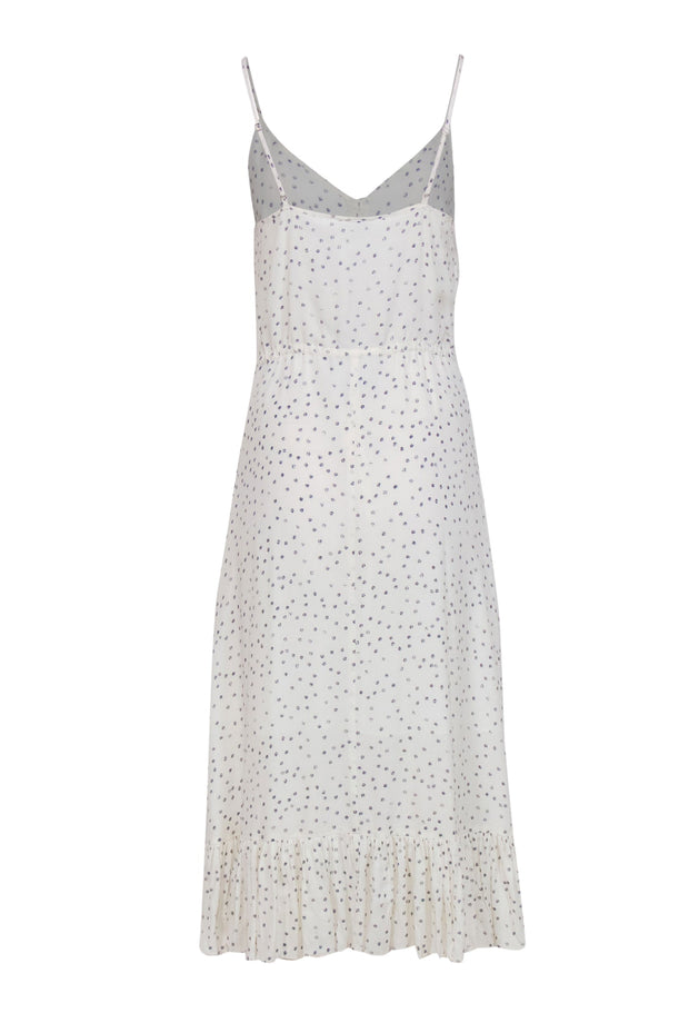 Current Boutique-Rails - White & Navy Speckled Sleeveless Button-Up Ruffled Midi Dress Sz S