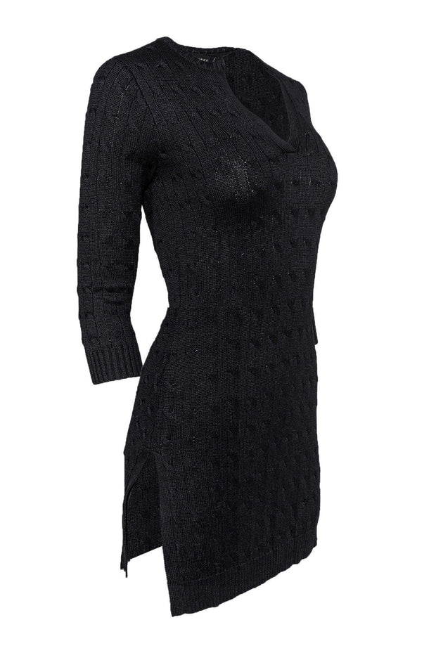Current Boutique-Ralph Lauren - Black Cable Knit Silk Sweater Dress Sz S