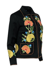 Current Boutique-Ralph Lauren - Black Floral Embroidered Open Jacket Sz 2