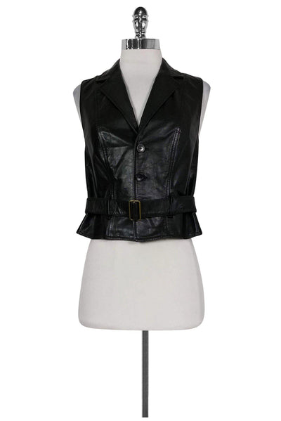 Current Boutique-Ralph Lauren - Black Leather Vest Sz S