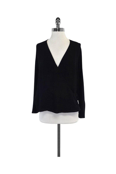 Current Boutique-Ralph Lauren - Black Silk Long Sleeve Wrap Top Sz 14