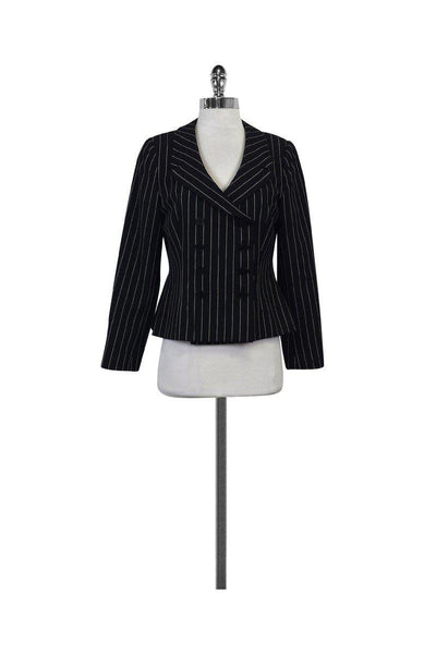Current Boutique-Ralph Lauren - Black & White Pinstriped Wool Blazer Sz 10
