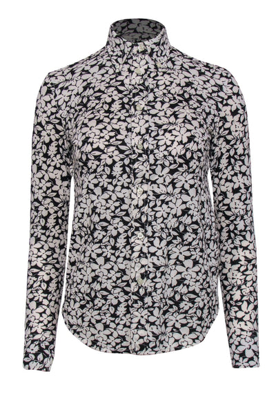 Current Boutique-Ralph Lauren - Black & White Textured Cotton Button-Up "Oxford" Blouse Sz XS