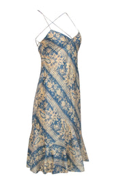 Current Boutique-Ralph Lauren - Blue & Cream Paisley & Floral Print Silk Midi Dress Sz 2