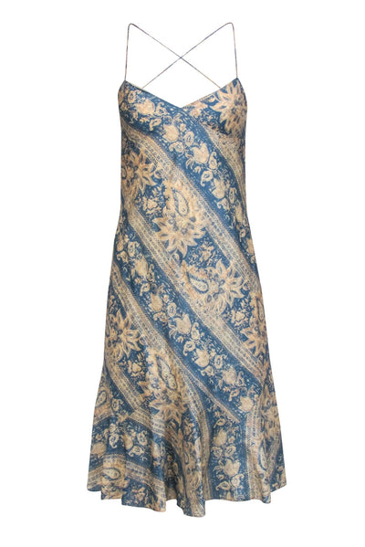 Current Boutique-Ralph Lauren - Blue & Cream Paisley & Floral Print Silk Midi Dress Sz 2