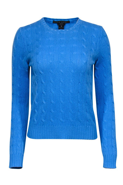 Current Boutique-Ralph Lauren - Cornflower Crewneck Cashmere Cable Knit Sweater Sz M