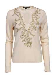 Current Boutique-Ralph Lauren - Cream Cashmere Embroidered Knit Sweater Sz L