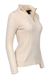 Current Boutique-Ralph Lauren - Cream Quarter-Zip Cable Knit Cashmere Sweater Sz S