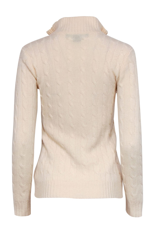 Current Boutique-Ralph Lauren - Cream Quarter-Zip Cable Knit Cashmere Sweater Sz S