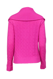 Current Boutique-Ralph Lauren - Hot Pink Zip-Up Cable Knit Cashmere Sweater Sz M