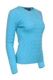 Current Boutique-Ralph Lauren - Light Blue Crewneck Cashmere Cable Knit Sweater Sz M