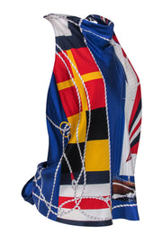 Current Boutique-Ralph Lauren - Multicolored Nautical Print Sleeveless Back Tie Blouse Sz S