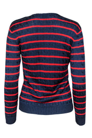 Current Boutique-Ralph Lauren - Navy & Red Striped Cable Knit Sweater Sz M