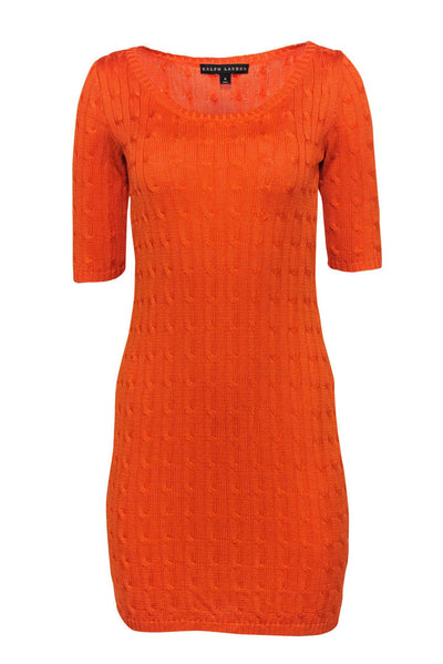 Current Boutique-Ralph Lauren - Orange Cable Knit Silk Dress Sz M