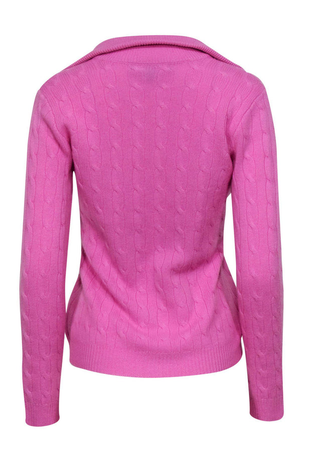 Current Boutique-Ralph Lauren - Pink Braided Knit Collared Cashmere Sweater Sz M