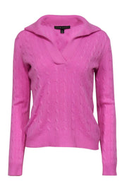 Current Boutique-Ralph Lauren - Pink Braided Knit Collared Cashmere Sweater Sz M