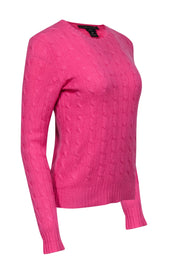 Current Boutique-Ralph Lauren - Pink Crewneck Cashmere Cable Knit Sweater Sz M