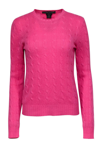 Current Boutique-Ralph Lauren - Pink Crewneck Cashmere Cable Knit Sweater Sz M