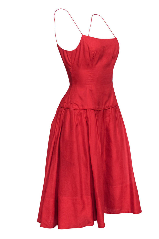 Current Boutique-Ralph Lauren - Red Drop Waist Flare Dress w/ Spaghetti Straps Sz 8