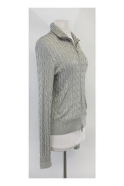 Current Boutique-Ralph Lauren - Silver Metallic Cable Knit Zip Jacket Sz M