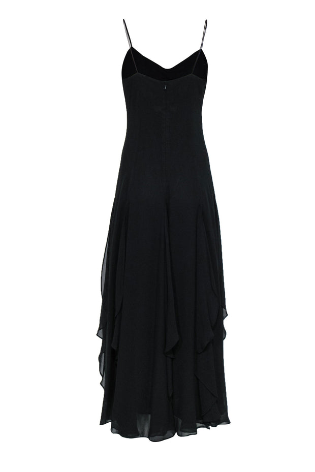 Current Boutique-Ralph Ralph Lauren - Black Sleeveless Ruffled Gown Sz 8
