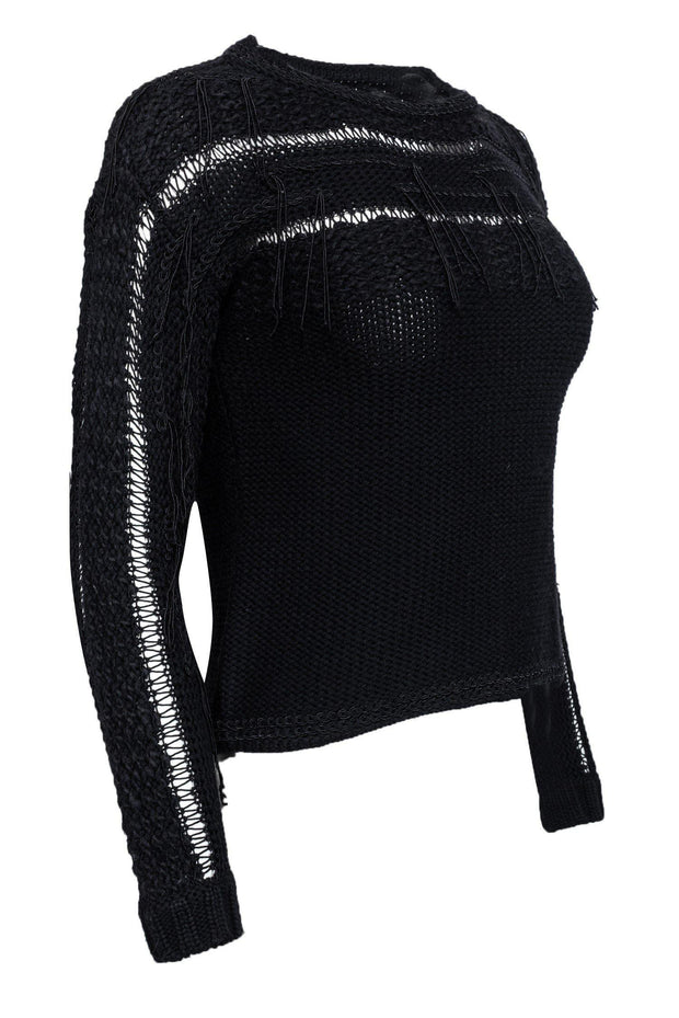 Current Boutique-Ramy Brook - Black Jessica Fringe Wool Sweater Sz XS