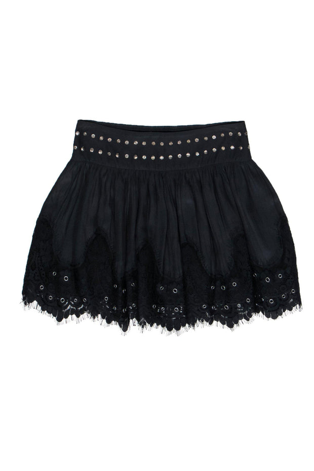 Current Boutique-Ramy Brook - Black Miniskirt w/ Grommet & Lace Trim Sz M