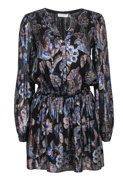 Current Boutique-Ramy Brook - Black & Multicolored Metallic Floral Print Fit & Flare Dress Sz XS