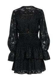 Current Boutique-Ramy Brook - Black Ruffle Peasant Dress w/ Golden Texture Sz 0