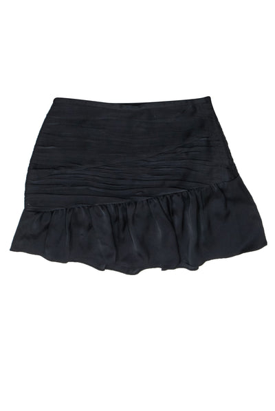 Current Boutique-Ramy Brook - Black Satin Ruched Drop Waist Mini Skirt Sz 8