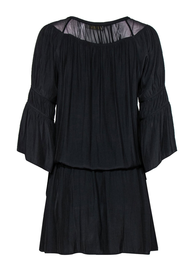 Current Boutique-Ramy Brook - Black Silky Drawstring Waist Tunic Dress w/ Mesh Sz M