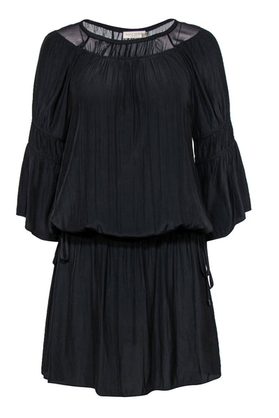 Current Boutique-Ramy Brook - Black Silky Drawstring Waist Tunic Dress w/ Mesh Sz M