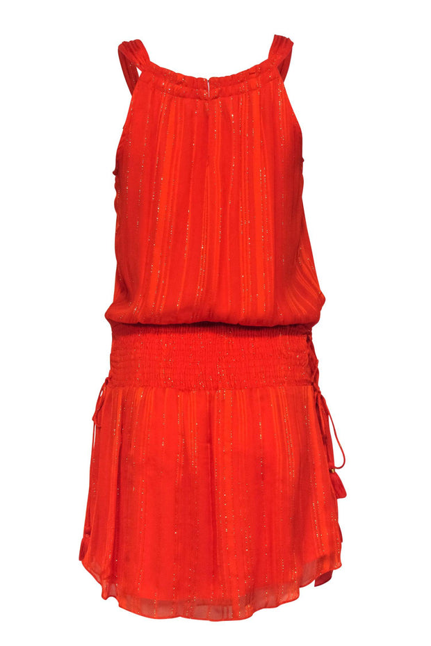 Current Boutique-Ramy Brook - Bright Orange Smocked Mini Dress w/ Gold Stitching Sz S
