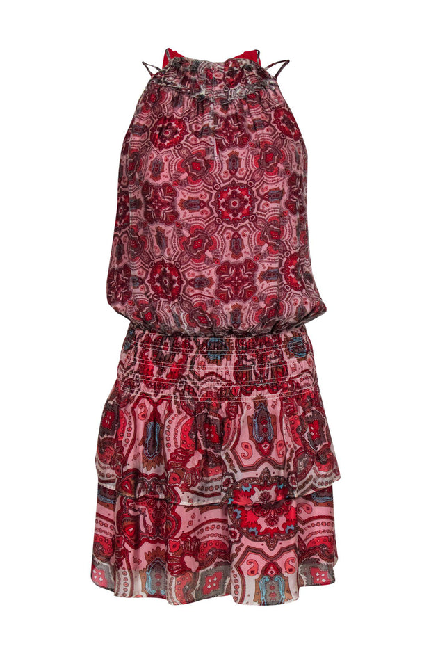Current Boutique-Ramy Brook - Cream & Red Printed Mini Dress w/ Smocked Waist Sz XS