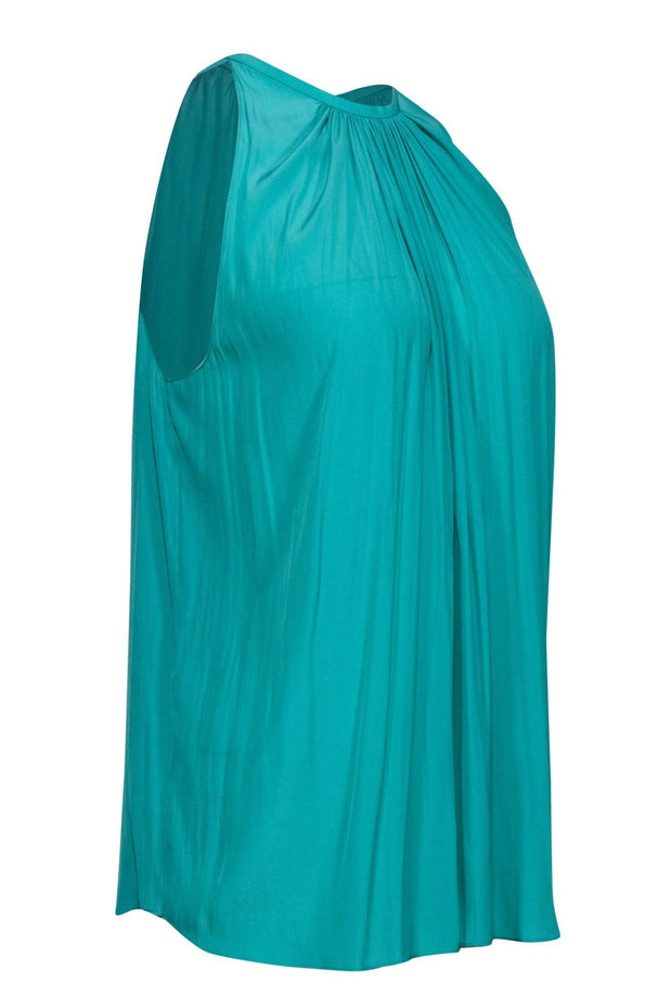 Current Boutique-Ramy Brook - Minty Teal Pleated Satin Tank Top Sz S