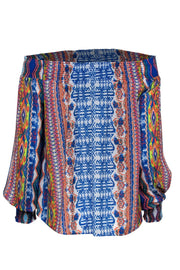 Current Boutique-Ramy Brook - Multicolored Aztec Print Long Sleeve Off-the-Shoulder Blouse Sz XS/S