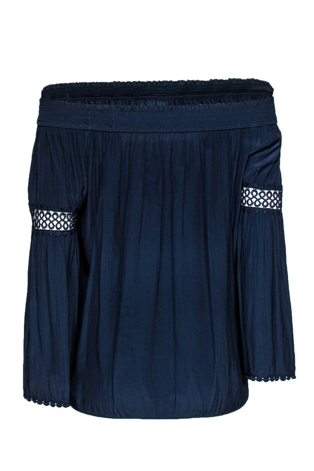 Current Boutique-Ramy Brook - Navy Off-the-Shoulder Blouse w/ Eyelet Detail Sz M