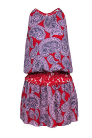 Current Boutique-Ramy Brook - Red & Pink Paisley Silk Drop Waist Dress Sz S