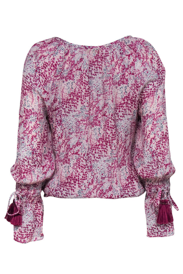 Current Boutique-Ramy Brook - White & Magenta Abstract Snakeskin Print Blouse Sz M